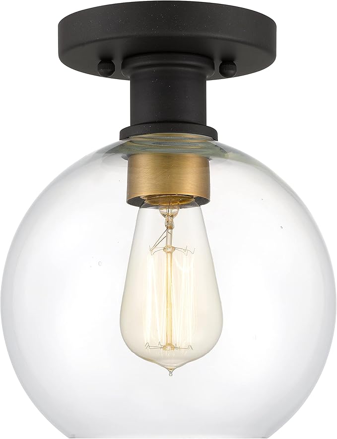 Dan Modern Farmhouse 1-Light Flush Mount Ceiling Light Clear Glass Globe Black by tawson