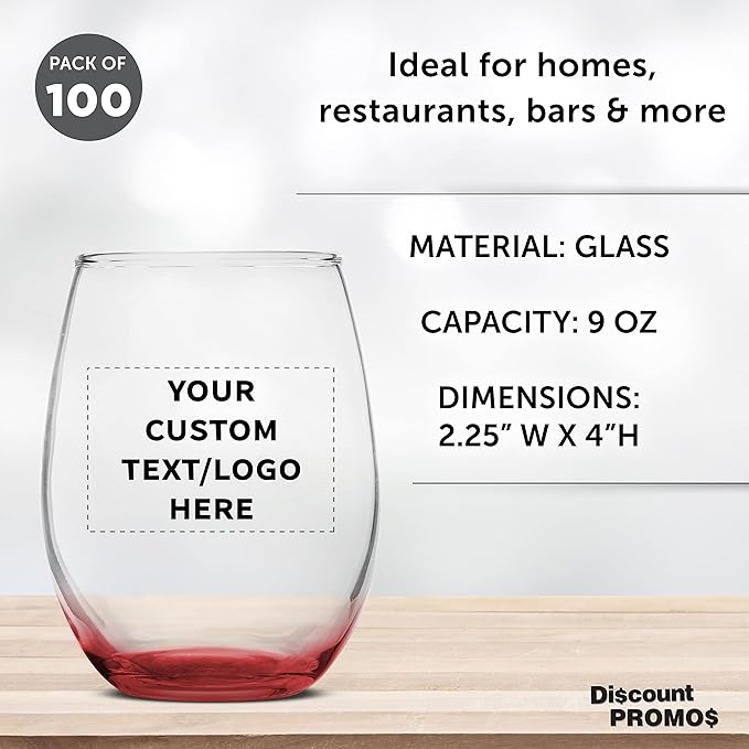 Custom Stemless Wine Glass 9 oz. Set of 100, Personalized Bulk Pack - Image 4