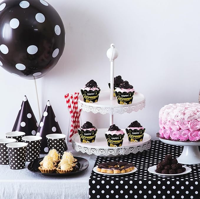 Whaline 36Pcs Happy Retirement Cupcake Wrappers Black Gold Retirement Cupcake - Image 4