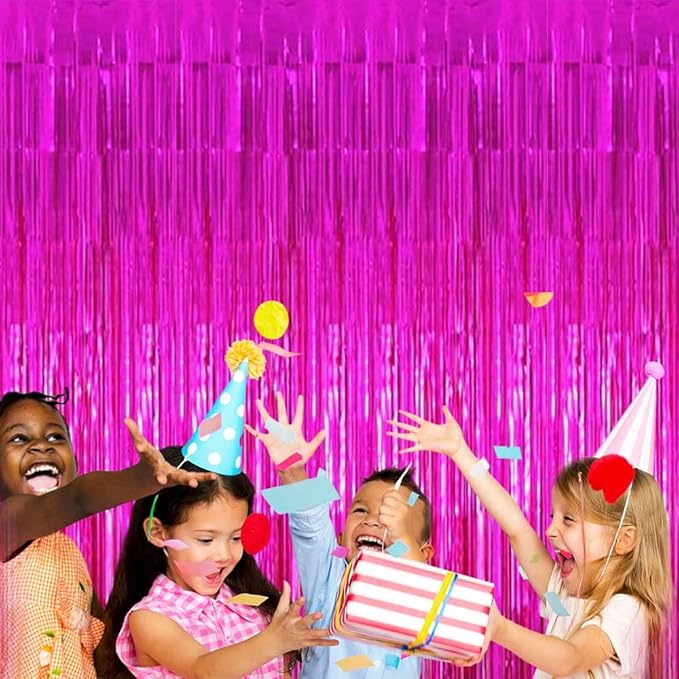 Pack Fuchsia Foil Fringe Curtain Backdrop, 3.28Ft x 9.84Ft Metallic Tinsel Foil - Image 5