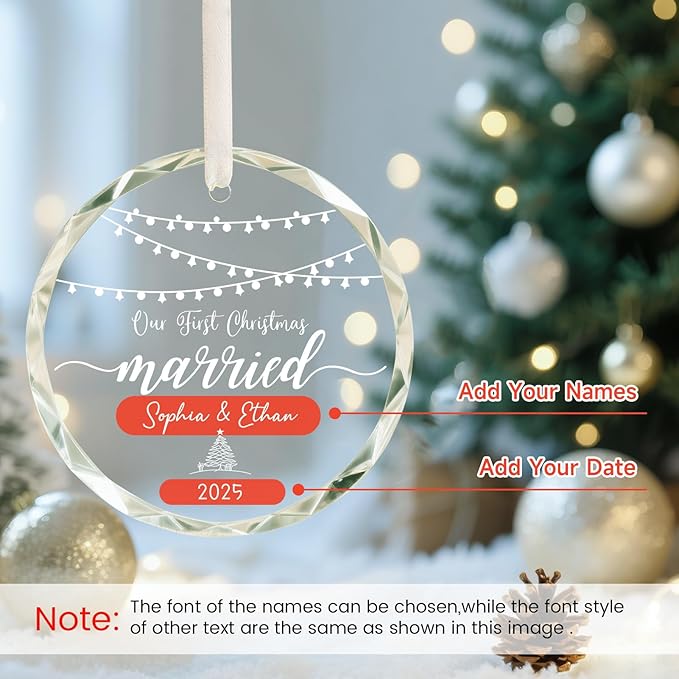 First Christmas Married Ornament 2025, Personalized Christmas Ornaments - Image 5