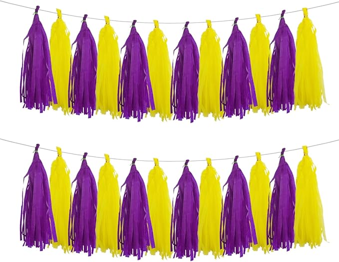 GAKA Purple and Yellow Tissue Paper Tassel, Paper Tassel Garland Banner by GAKA