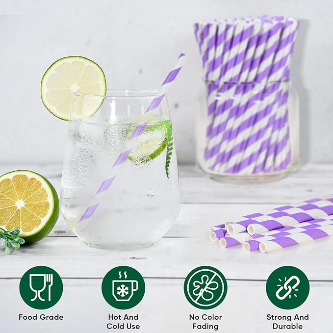 Small Purple Paper Cocktail Straws, 5.75 inch, Disposable Short Sipping & - Image 3