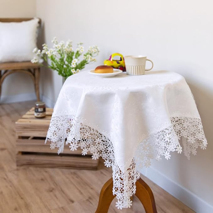 White lace Premium Square Farmhouse Tablecloth Waterproof OilProof SpillProof - Image 2