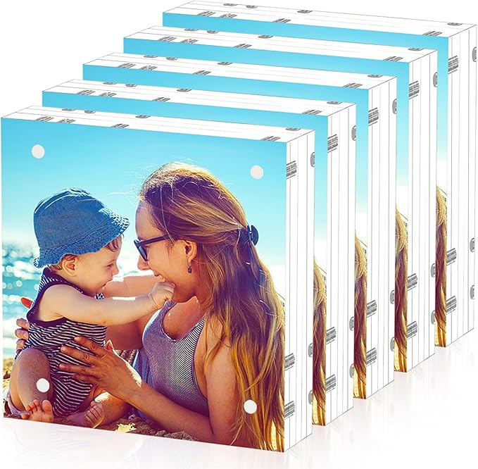 HELPLEX 5 Pack 6x6 Acrylic Picture Frames, 24mm Thicker Square Frameless Clear by HELPLEX