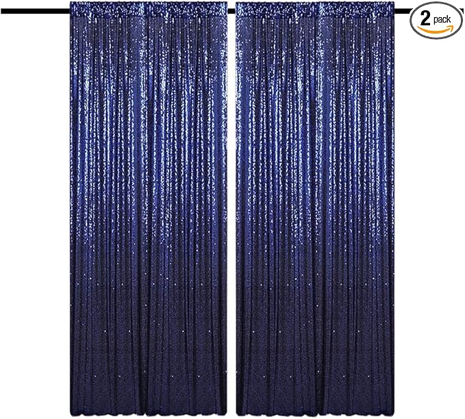 Navy Blue Sequin Backdrop Curtains 4FTx8FT 2 Panels Navy Backdrop Curtain by TCBESTO