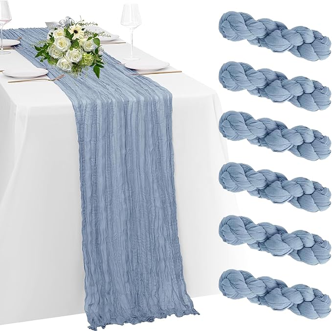 6 Pack Dusty Blue Cheesecloth Table Runner 23x120 inch Rustic Boho Gauze Table by Unknown