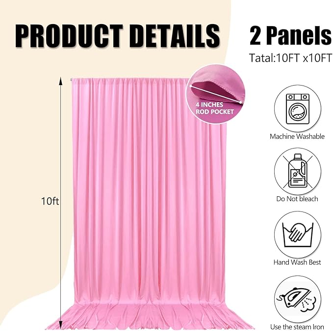 10ft x 10ft Pink Backdrop Curtains - Image 2
