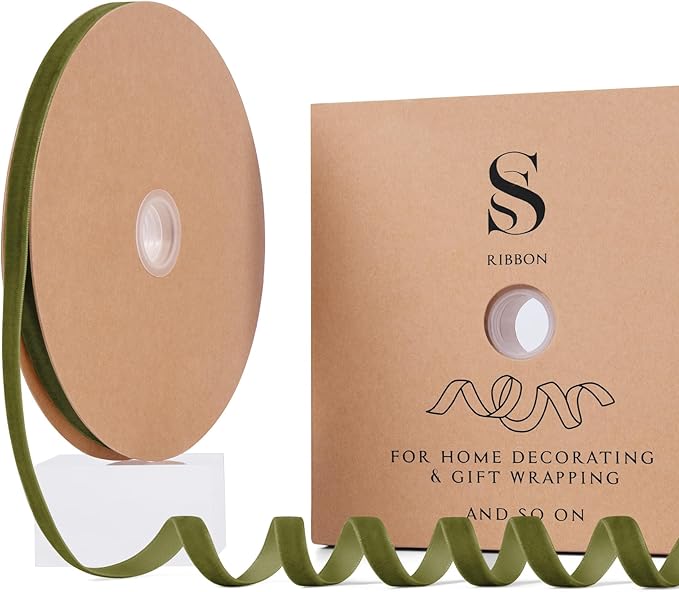 Olive Green Christmas Velvet Ribbon by Unknown