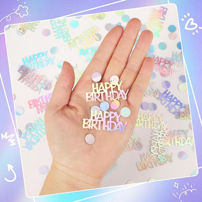 MARFOREVER Iridescent Happy Birthday Confetti, Birthday Party Confetti Metallic - Image 3