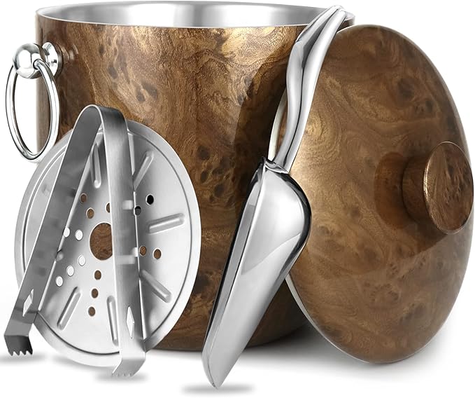 Ice Bucket with Lid, Tongs and Strainer by WENEGG