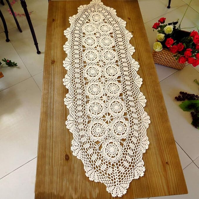 Cotton Handmade Crochet lace Table Runners Oval Tablecloth Doilies Doily Table by Unknown