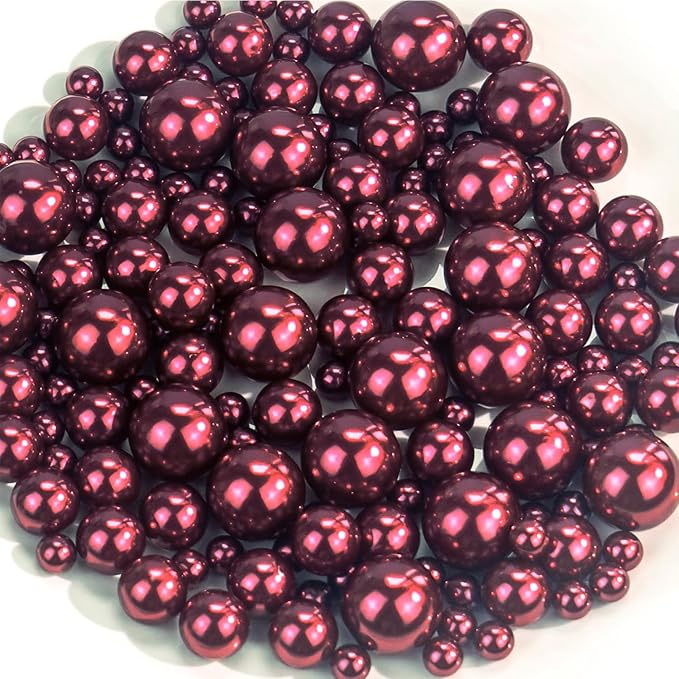 150Pcs Wine Red Polished No Hole Faux Pearl Beads by Cusmation