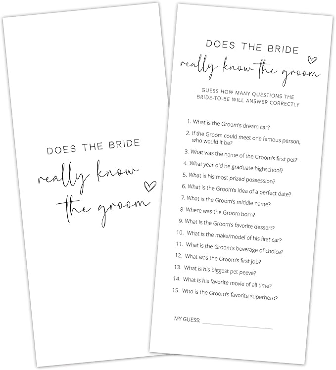 Bridal Shower Games, Does the Bride Really Know the Groom, Wedding Shower Games by Tsunerrorami