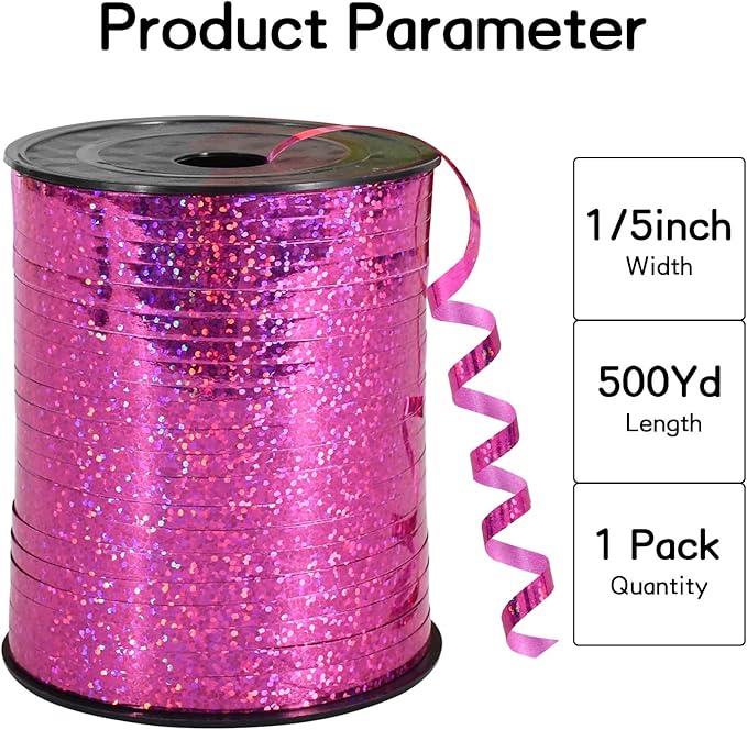 BEISHIDA 500 Yards Hot Pink Crimped Curling Ribbon Shiny Metallic Balloon - Image 2