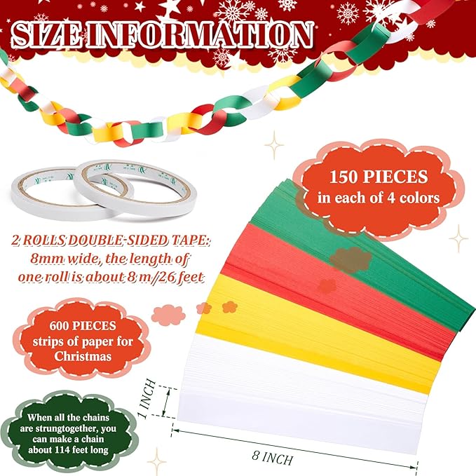Lincia 600 Sheet Halloween Paper Chain Garland, Construction DIY Crafts Chain - Image 3