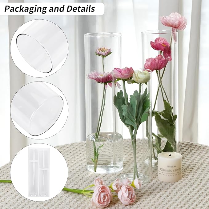 CEWOR 12pcs Glass Cylinder Vase 4, 11.8 Inch Glass Candle Holder Clear Vases - Image 4