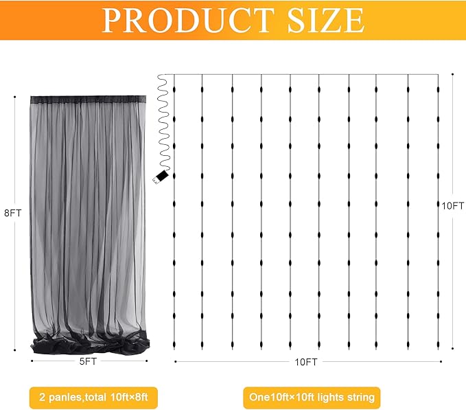 Fomcet Black Tulle Backdrop Curtains - Image 2