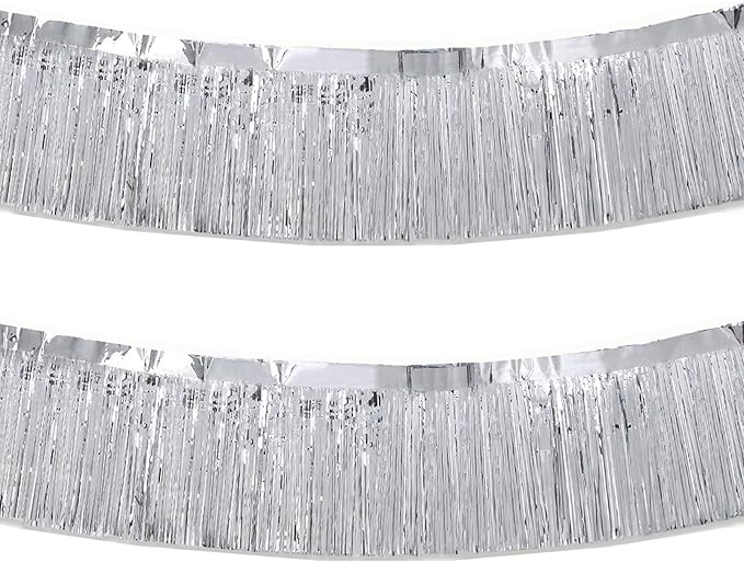 Silver Foil Fringe Garland 10FT 2packs, Metallic Foil Tinsel Fringe Banners by Acuteye