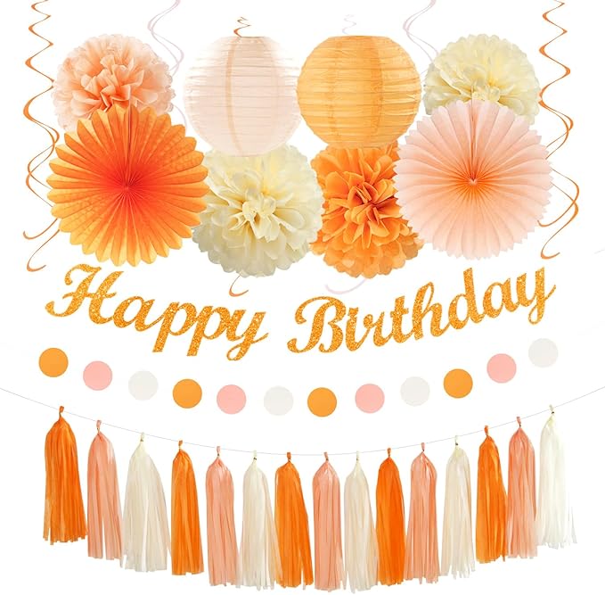 Orange-Peach Beige First Happy-Birthday Party-Decorations by Unknown