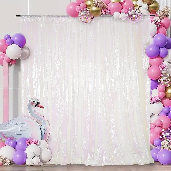Juya Delight White Iridescent Sequin Backdrop, 6ftx6ft Glitter Photo Backdrop by JuyaDelight