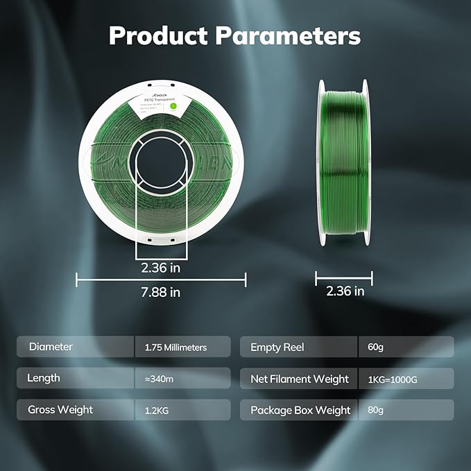AMOLEN Rapid PETG Transparent 3D Printer Filament 1.75mm +/-0.02mm, 500mm/s - Image 6