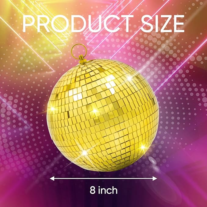 Mirror Disco Ball Decor with Hanging Ring: 8 Inch Large Gold Disco Ball - Image 4