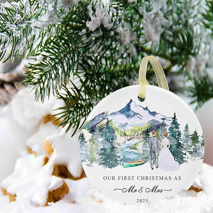 Our First Christmas Ornament Gift 2025, Just Married Ceramic Ornaments as Mr - Image 9