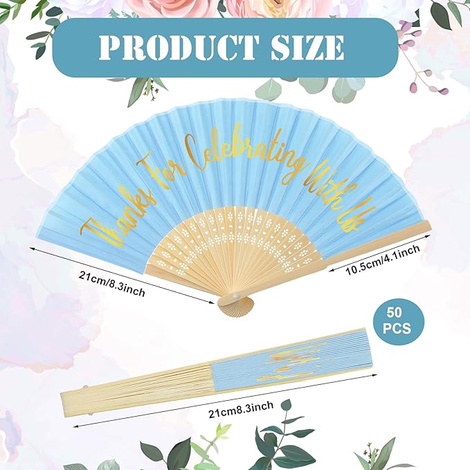 Jetec 50 Pcs Wedding Fans for Guests Bulk Silk Hand Fans Handheld Folded Thank - Image 2