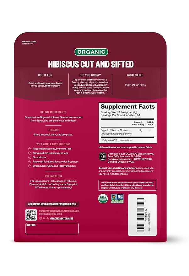 FGO Organic Hibiscus Flowers, Cut and Sifted Loose Tea, 16 Ounce Bulk - Image 2