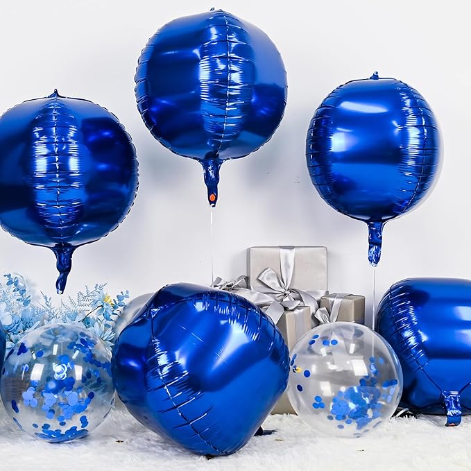 6Pcs Royal Blue Round Foil Balloons, Giant 4D Round Ball Balloons, 22 Inch - Image 3