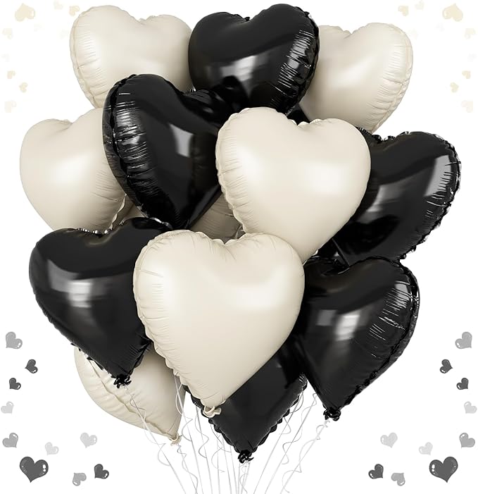 Black White Heart Balloons, 18 Inch Black and Cream White Heart Shape Balloon by vibzox