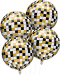 Iridescent Disco Ball Balloons 4PC, Foil Disco Balloons 22 Inch 4D Round Balloon by Cledeco
