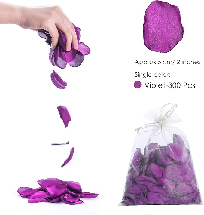 Purple Silk Rose Petals 300pcs Reusable Realistic Fake Flower Petals - Image 2