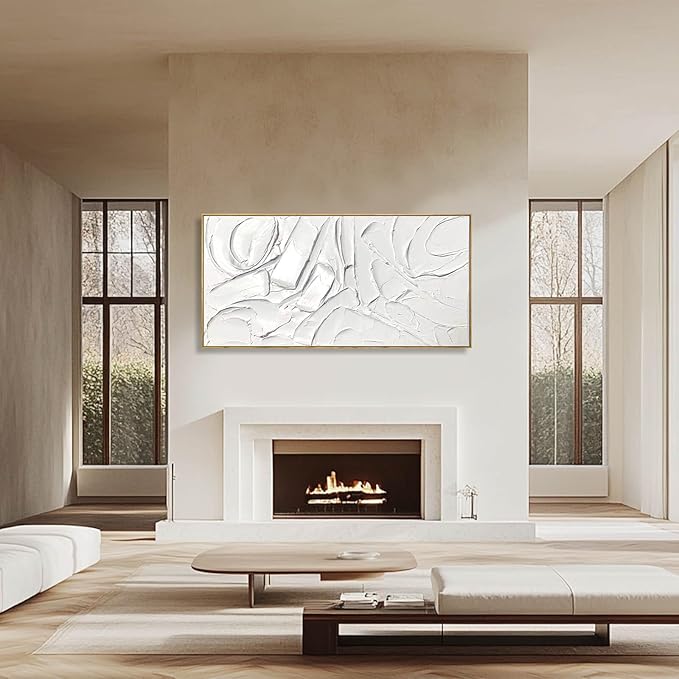 XIANSHOU White Artwork for Walls Contemporary Abstract Art Hand Painted 29"x58" - Image 5