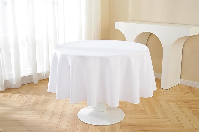 Craft And Party Round Tablecloth, 70 Inch White Tablecloth, Polyester Fabric - Image 6