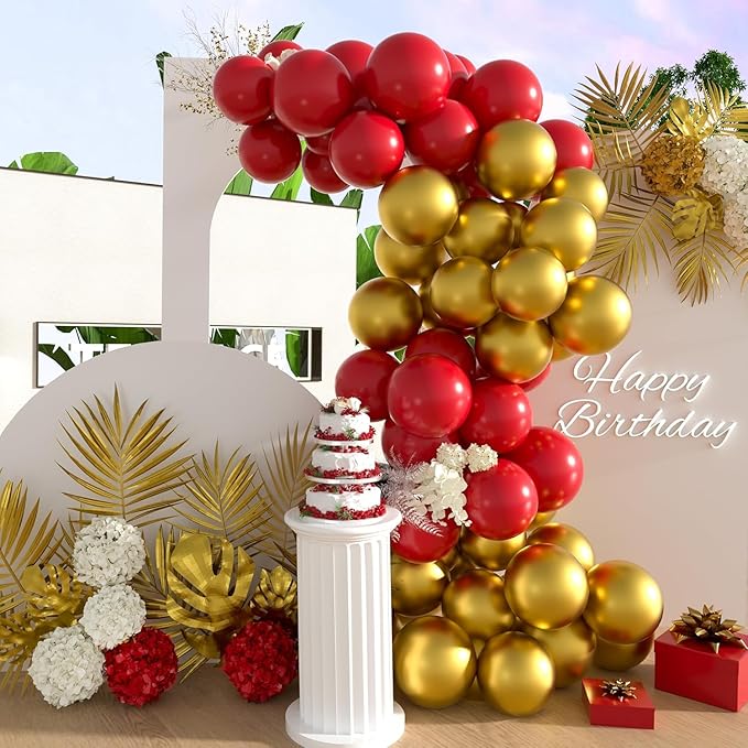 Red and Gold Balloons, 70 Pack 12 inch Metallic Gold and Helium Matte Red - Image 4