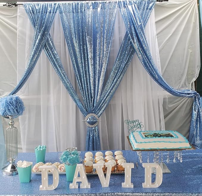 Poise3EHome 2Pcs 3Ft x 8Ft Baby Blue Sequin Backdrop Curtain, Glitter - Image 3