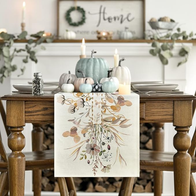 Artoid Mode Wildflower Leaves Floral Fall Table Runner, Autumn Thanksgiving - Image 2
