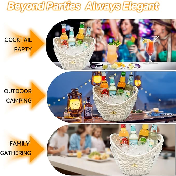 Lexenic Ice Bucket with Handle Hole, Woven and Acrylic Double Layer Basket - Image 5