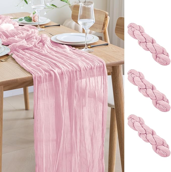 Asee'm 3pcs Cheesecloth Table Runner 120 Inches Blushing Pink Boho Gauze Cheese by Aseem