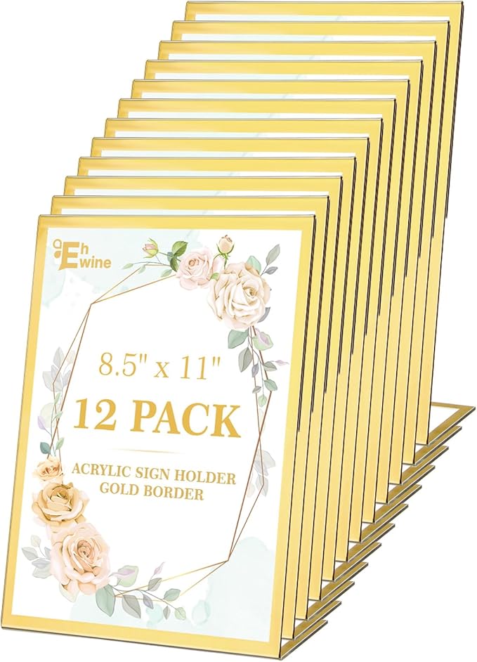EHWINE 12 Pack Acrylic Sign Holder 8.5 x 11, Slanted Back Paper Holder Clear by EHWINE