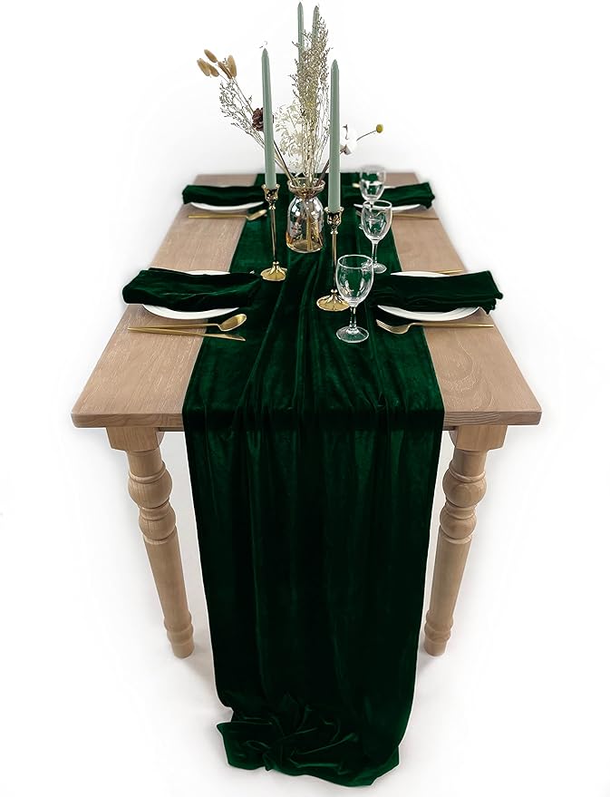 Emerald Green Velvet Table Runner, Luxurious Wedding Table Runner Decorations by BTFHOME