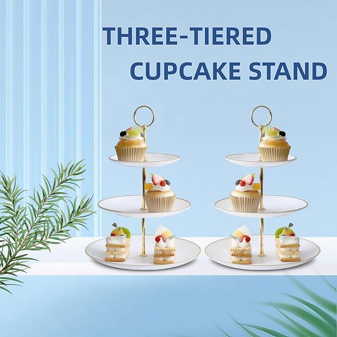 RAUVOLFIA 3 Tier Plastic Cupcake Stand, Tiered Serving Cake Stand, Round White - Image 3