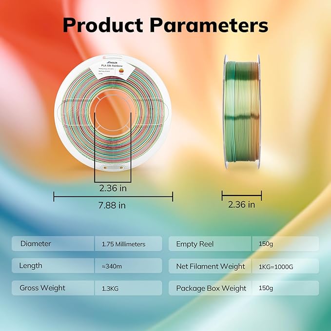 AMOLEN Silk PLA 3D Printer Filament, Shiny Multicolor Fusion Rainbow PLA - Image 8