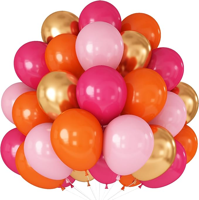 Hot Pink and Orange Gold Balloons 12inch 60pcs Light Pink Metallic Gold Helium by Paeyeq