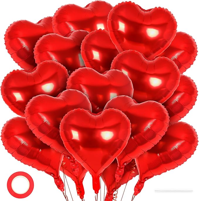 24 Pcs Red Heart Balloons, 18 inch Heart Shape Foil Balloons Love Balloon by YOTHORN