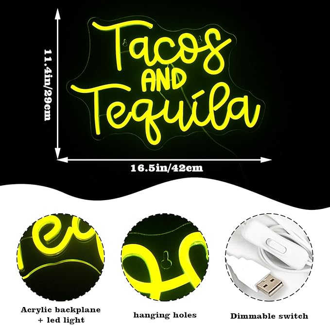 Looklight Tacos and Tequila Neon Sign, Taco Led Neon Signs - Image 3