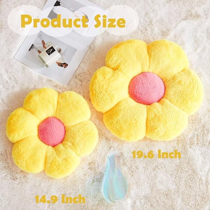 Yellow Flower Plush Throw Pillow, Cute Decorative Flower Shaped - Image 2