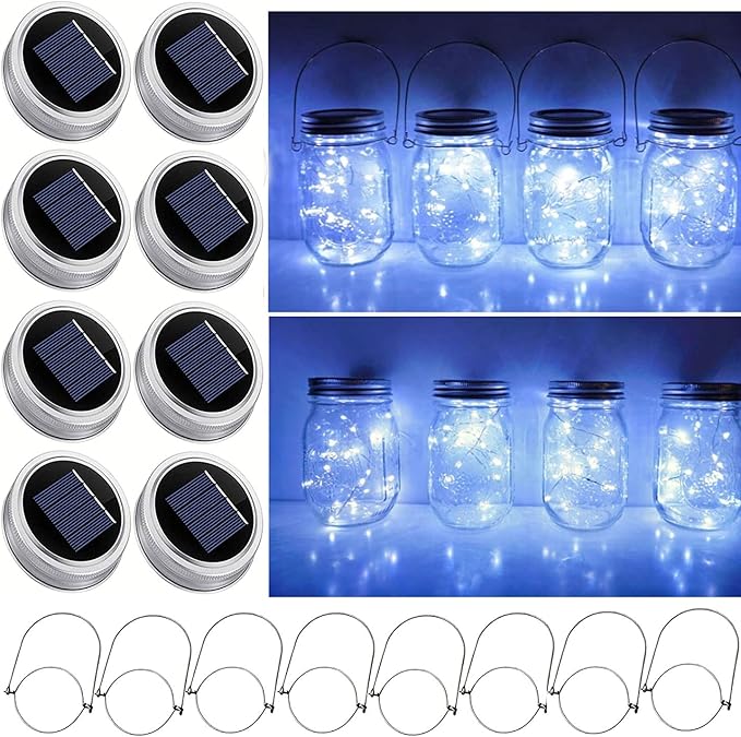 Solar Mason Jar Lid String Lights, 8 Pack 20 Led String Fairy Star Firefly Jar by StarryMine